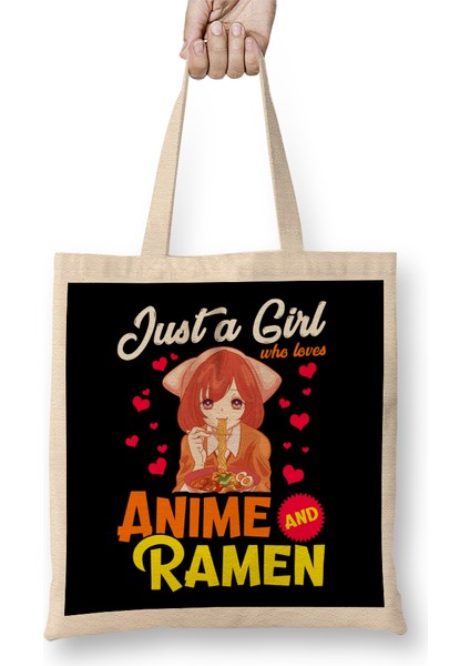 Cute Just A Girl Who Loves Anime & Ramen Foodie Bez Çanta Uzun Saplı