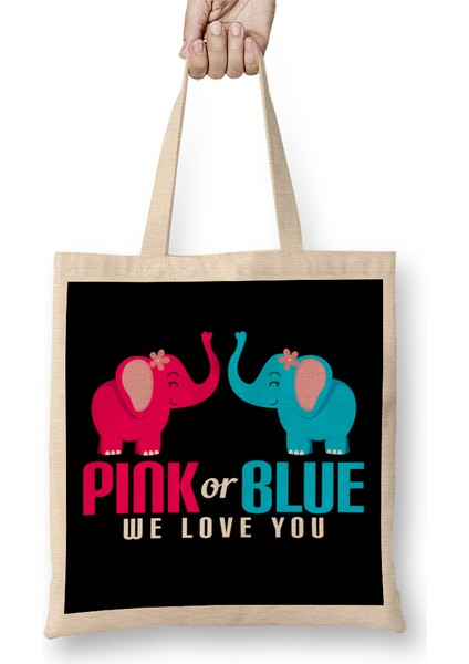 Adorable Pink Or Blue We Love You Baby Elephants Bez Çanta Uzun Saplı