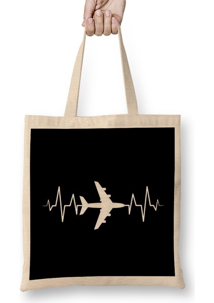Awesome Airplane Heartbeat Pilot Piloting Aviation Bez Çanta Uzun Saplı