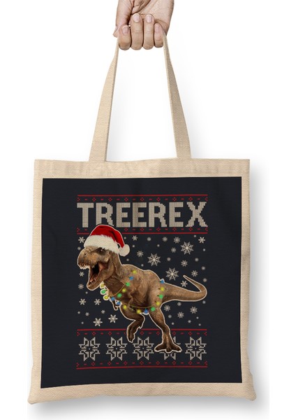 Christmas Treerex Christmas Dinosaur Bez Çanta Uzun Saplı