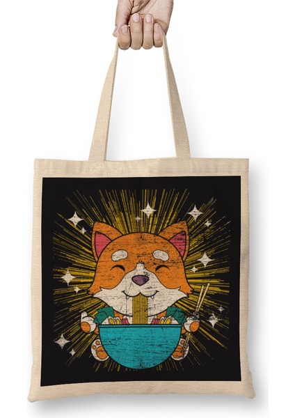 Anime Japan Ramen Kawaii Shiba Inu Bez Çanta Uzun Saplı