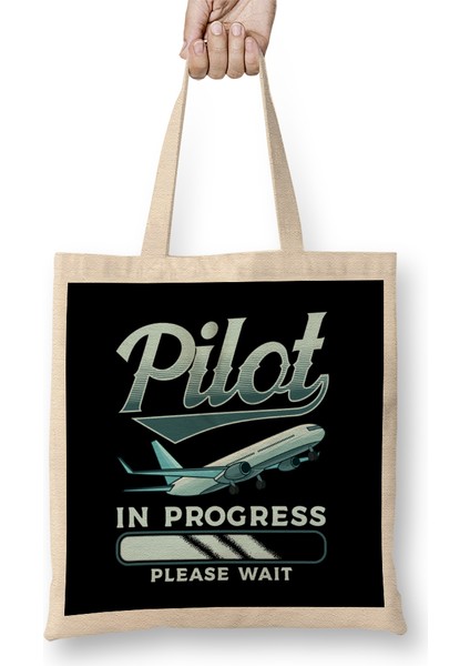 Funny Pilot In Progress Please Wait Airplane Pilot Bez Çanta Uzun Saplı