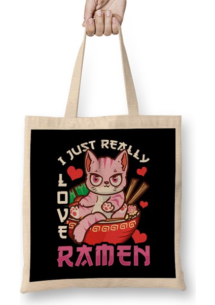 I Just Really Love Ramen Cat Kawaii Anime Bez Çanta Uzun Saplı