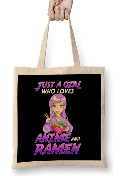 Just A Girl Who Loves Anime & Ramen Bez Çanta Uzun Saplı