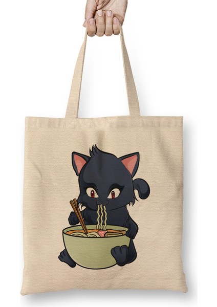 Kawaii Cat Ramen Anime Kitty Bez Çanta Uzun Saplı