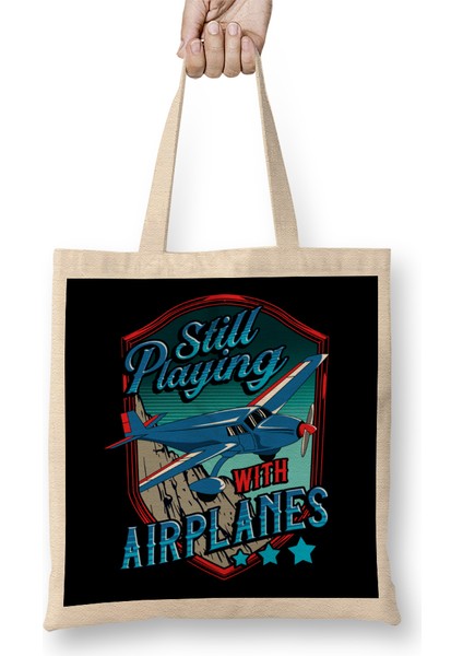 Still Playing With Airplanes Funny Pilot Pun Bez Çanta Uzun Saplı