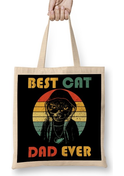 Best Cat Dad Ever Papa Cat Lover Kedi Bez Çanta Uzun Saplı
