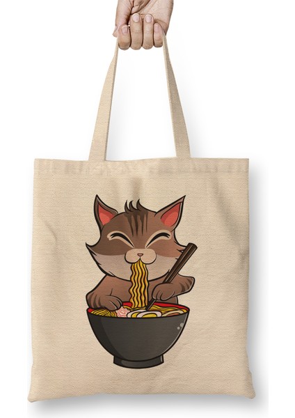 Cute & Funny Anime Kitty Ramen Kawaii Cat Bez Çanta Uzun Saplı