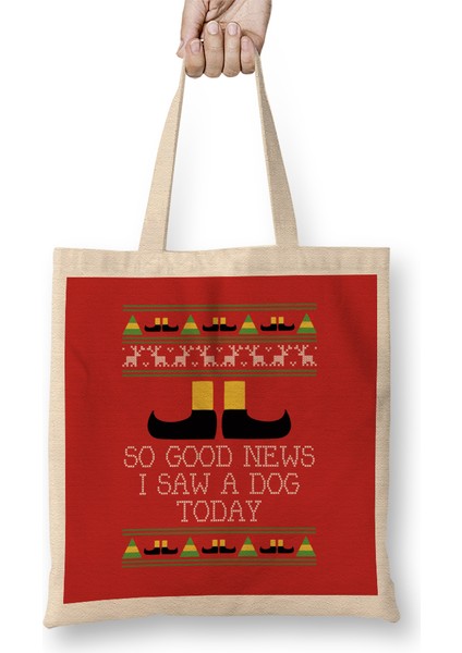 Good News Elf Quote Christmas Knit Bez Çanta Uzun Saplı