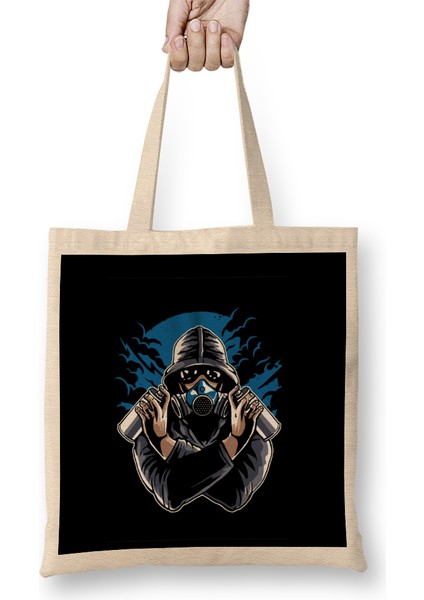 Graffiti Gas Mask Bez Çanta Uzun Saplı