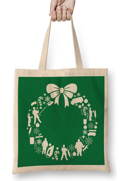 Home Alone Christmas Wreath Pattern Bez Çanta Uzun Saplı