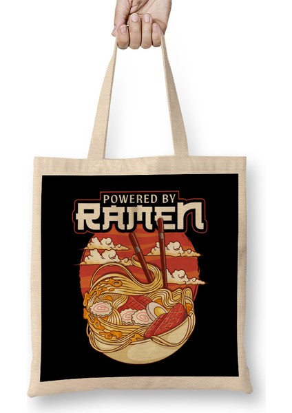 Powered By Ramen Cute & Funny Anime Kawaii Bez Çanta Uzun Saplı