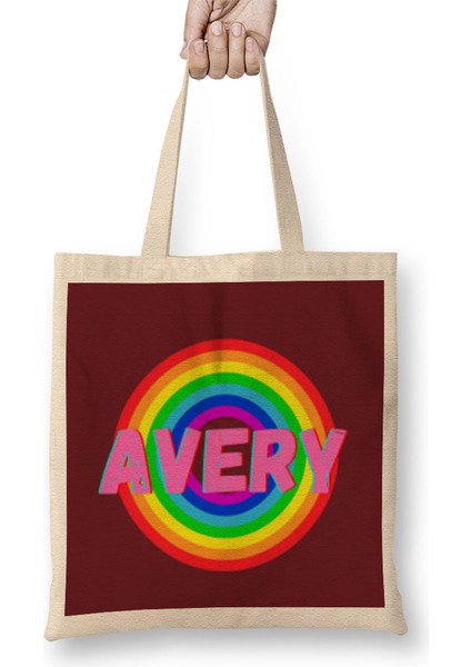 Avery-Name Personalized Custom - Vintage Retro Rainbow Style Design Gift Baby-Gift For Her Bez Çanta Uzun Saplı