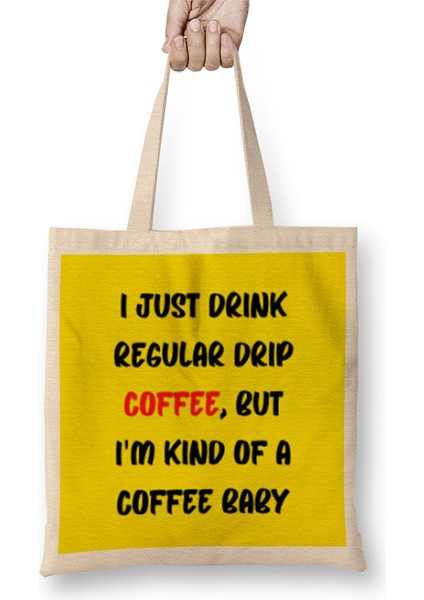 Cat Funny Coffee Drinks Art Lover Gift Quote - Vintage Retro Rainbow Style Bez Çanta Uzun Saplı
