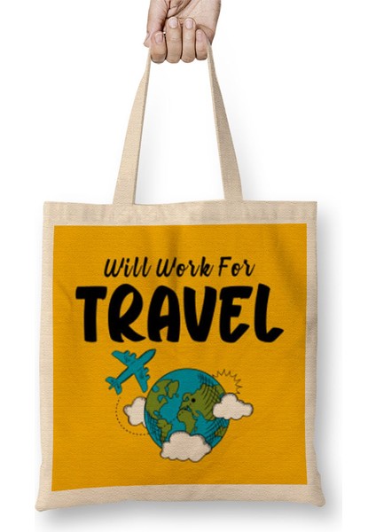 Funny Travel Gift Design Lover- Trippin Wanderlust- Journey Adventurer-Vacation Bez Çanta Uzun Saplı