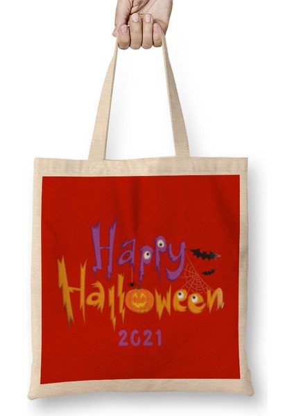 Happy Halloween Day 2021 Bez Çanta Uzun Saplı