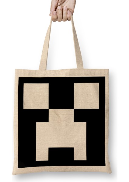 Creeper White Face Minecraft Bez Çanta Uzun Saplı