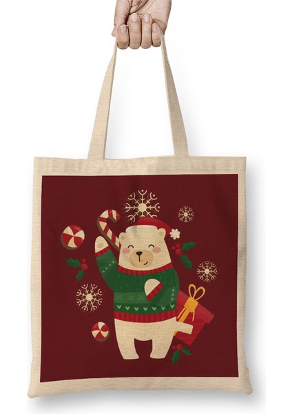 Happy Christmas Polar Bear Bez Çanta Uzun Saplı