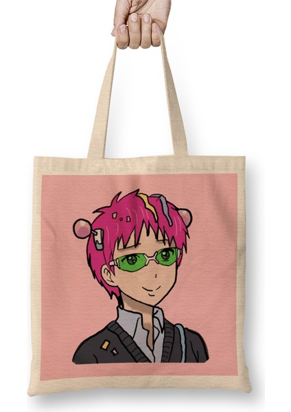 Saiki K Saiki Kusuo With Logo Bez Çanta Uzun Saplı