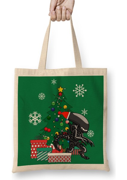Alien Xenomorph Around The Christmas Tree Bez Çanta Uzun Saplı