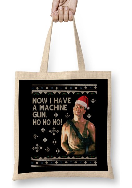 Die Hard Ho Ho Ho Machine Gun Christmas Kint Bez Çanta Uzun Saplı