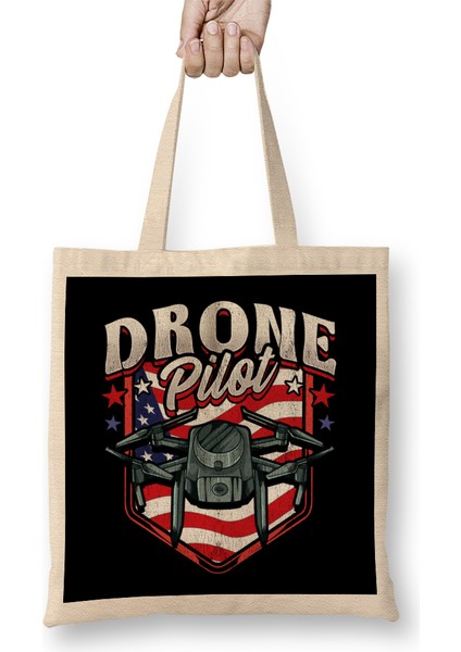 American Flag Drone Pilot Patriotic Usa Bez Çanta Uzun Saplı
