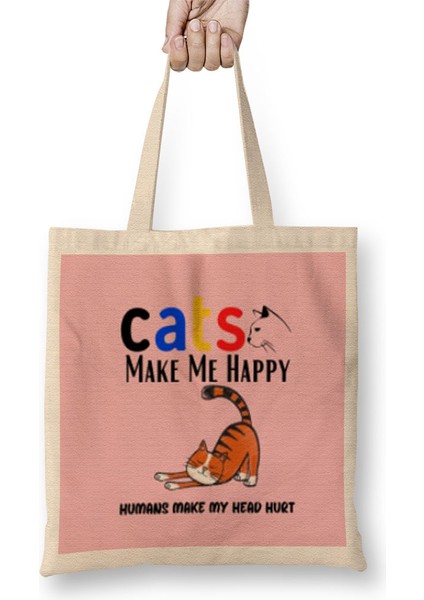 Funny Cat Lover Gifts For Women Men Kids Bez Çanta Uzun Saplı