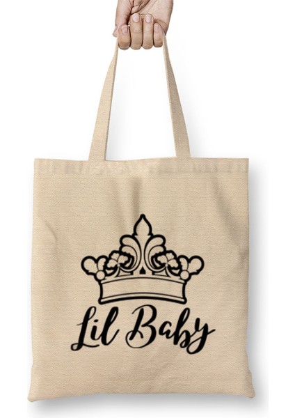 King Lil Baby Hıp Hop Logo Merch Bez Çanta Uzun Saplı