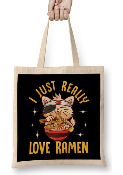 Cute I Just Really Love Ramen Kawaii Anime Cat Bez Çanta Uzun Saplı