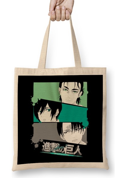 Attack On Titan Final Season Mikasa Eren Levi Portrait Bez Çanta Uzun Saplı