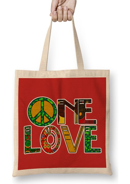 Peace Barış Simge One Love Rasta Bez Çanta Uzun Saplı