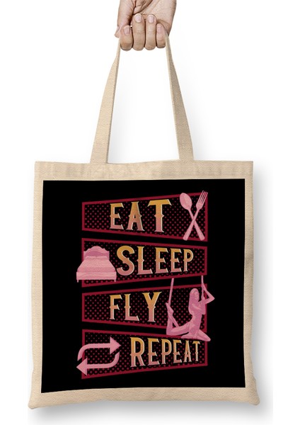 Funny Eat Sleep Fly Repeat Aerial Yoga Silks Bez Çanta Uzun Saplı