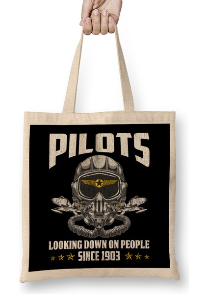 Funny Pilots Looking Down On People Since 1903 Pun Bez Çanta Uzun Saplı