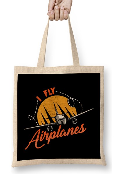 I Fly Airplanes Pilot Professional Licensed Pilots Bez Çanta Uzun Saplı