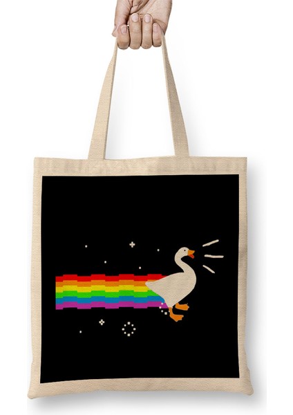 Honk Goose Nyan Cat Bez Çanta Uzun Saplı