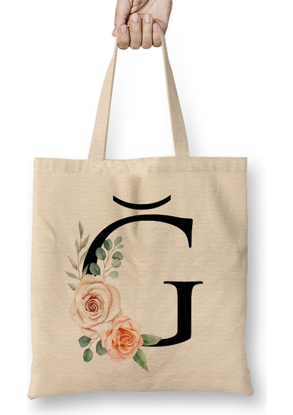 Ğ Harfi Bez Çanta Uzun Saplı