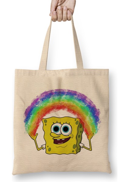 Spongebob Rainbow Süngerbob Bez Çanta Uzun Saplı