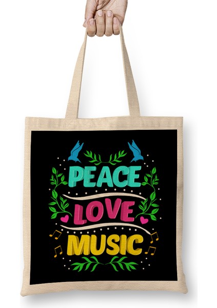 Cute Peace Love Music Hippie Hipster Festival Bez Çanta Uzun Saplı