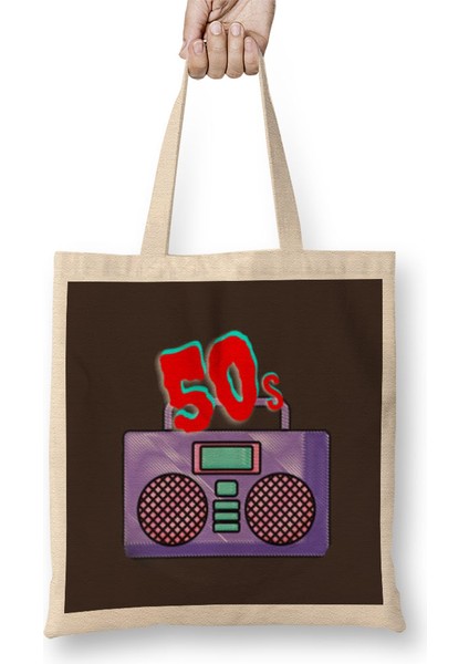 50S Vintage Retro Design Slogan Style Art- Tv Kid Movies Bez Çanta Uzun Saplı