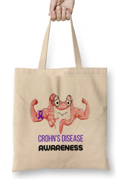 Crohn's & Colıtıs Awareness Warrior Unbreakable Bez Çanta Uzun Saplı