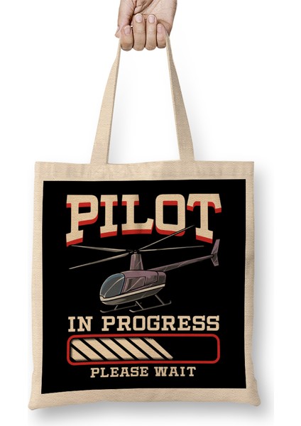 Funny Pilot In Progress Please Wait Helicopter Bez Çanta Uzun Saplı