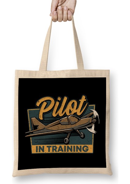 Funny Pilot In Training Please Wait Airplane Pilot Bez Çanta Uzun Saplı