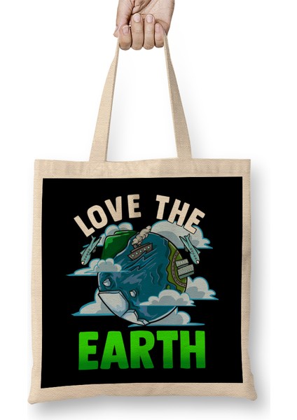 Love The Earth Hipster Cute Hippie Mother Earth Bez Çanta Uzun Saplı