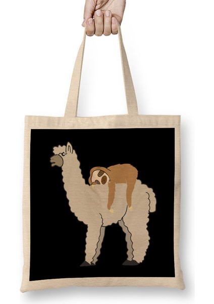 Sloth Riding Llama Adorable Lama & Sleepy Sloth Bez Çanta Uzun Saplı