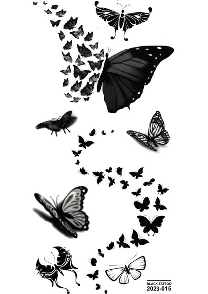 Tattoo Geçici Dövme Vücut Dövmesi 9 x 19 cm (Siyah 015) - Kelebek