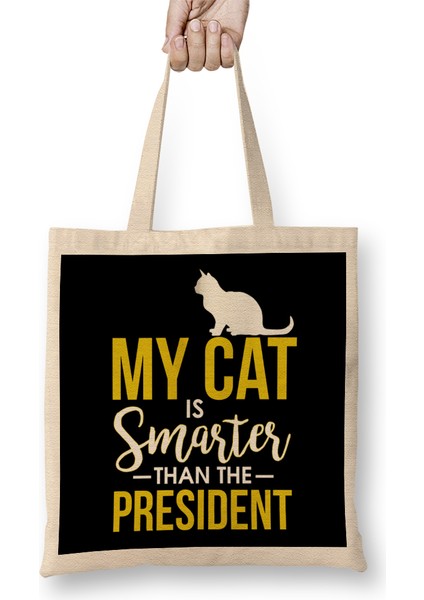 My Cat Is Smarter Than The President Funny Cat Bez Çanta Uzun Saplı