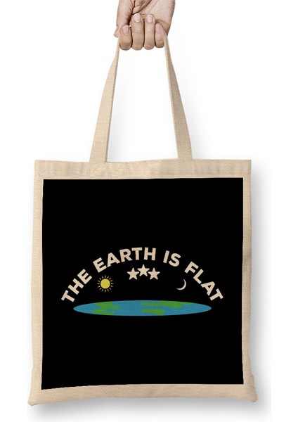 The Earth Is Flat Moon And Sun Flat Earth Bez Çanta Uzun Saplı