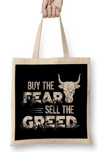 Vintage Buy The Fear Sell The Greed Investing Bez Çanta Uzun Saplı