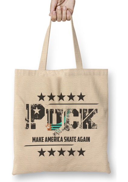 Puck Make America Skate Again Funny Hockey Player Bez Çanta Uzun Saplı