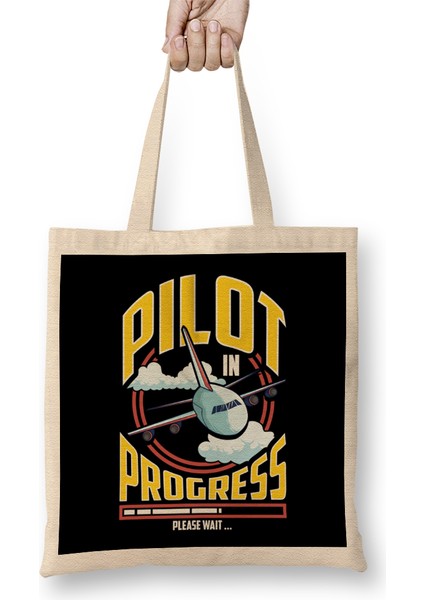 Funny Pilot In Progress Please Wait Airplane Pilot Bez Çanta Uzun Saplı